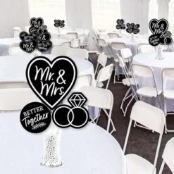 Big Dot Of Happiness Mr. And Mrs. - Black And White Wedding Or Bridal Shower Centerpiece Sticks - Showstopper Table Toppers - 35 Pieces