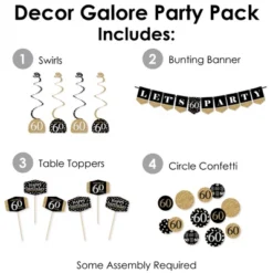 Big Dot Of Happiness Adult 60th Birthday - Gold - Birthday Party Supplies Decoration Kit - Decor Galore Party Pack - 51 Pieces