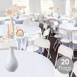 Big Dot Of Happiness Hello Rainbow - Triangle Boho Baby Shower And Birthday Party Photo Props - Pennant Flag Centerpieces - Set Of 20