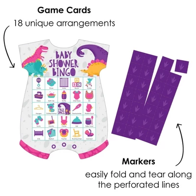 Big Dot Of Happiness Roar Dinosaur Girl - Picture Bingo Cards And Markers - Dino Mite Trex Baby Shower Shaped Bingo Game - Set Of 18 1 Big Dot Of Happiness Roar Dinosaur Girl - Picture Bingo Cards And Markers - Dino Mite Trex Baby Shower Shaped Bingo Game - Set Of 18