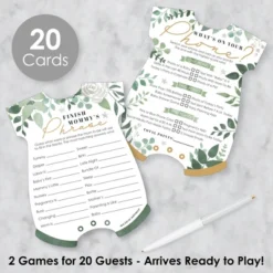 Big Dot Of Happiness Boho Botanical Baby - 2-in-1 Greenery Baby Shower Cards - Activity Duo Games - Set Of 20