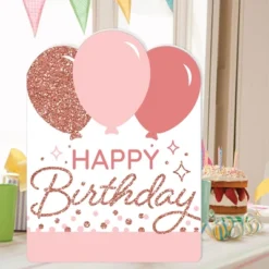 Big Dot Of Happiness Pink Rose Gold Birthday - Happy Birthday Giant Greeting Card - Big Shaped Jumborific Card - 16.5 X 22 Inches