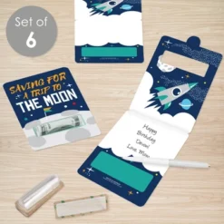 Big Dot Of Happiness Blast Off To Outer Space - DIY Assorted Rocket Ship Baby Shower Or Birthday Cash Holder Gift - Funny Money Cards - Set Of 6