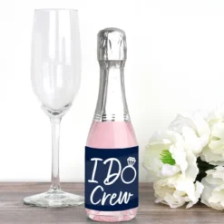 Big Dot Of Happiness Navy Blue Elegantly Simple - Mini Wine & Champagne Bottle Label Stickers - Wedding Or Bridal Shower Guest Party Favor Gift 16 Ct