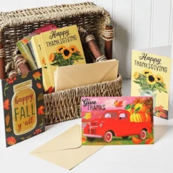 48-Pack Happy Thanksgiving Cards With Kraft Envelopes (4x6 In, 3 Fall Designs)
