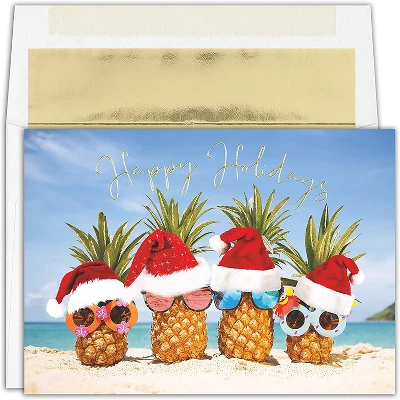 Masterpiece Studios Warmest Wishes 16-Count Boxed Holiday Cards With Foil-Lined Envelopes, Pineapple Santas, 5.6" X 7.8" (947900) 1 Masterpiece Studios Warmest Wishes 16-Count Boxed Holiday Cards With Foil-Lined Envelopes, Pineapple Santas, 5.6" X 7.8" (947900)