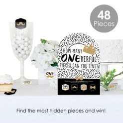 Big Dot Of Happiness 1st Birthday Little Mr. Onederful - Boy First Birthday Party Scavenger Hunt - 1 Stand And 48 Game Pieces - Hide And Find Game
