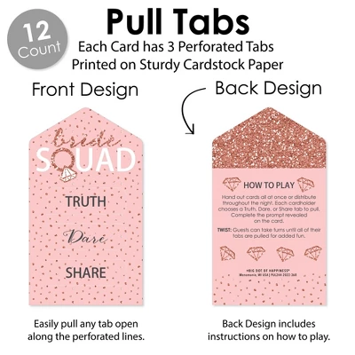 Big Dot Of Happiness Bride Squad - Rose Gold Bridal Shower Or Bachelorette Party Game Pickle Cards - Truth, Dare, Share Pull Tabs - Set Of 12 2 Big Dot Of Happiness Bride Squad - Rose Gold Bridal Shower Or Bachelorette Party Game Pickle Cards - Truth, Dare, Share Pull Tabs - Set Of 12 - Image 2