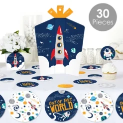 Big Dot Of Happiness Blast Off To Outer Space - Rocket Ship Baby Shower Or Birthday Party Decor And Confetti - Terrific Table Centerpiece Kit 30 Ct