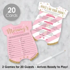 Big Dot Of Happiness Little Princess Crown - 2-in-1 Pink And Gold Princess Baby Shower Cards - Activity Duo Games - Set Of 20