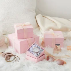 Stockroom Plus 4 Pack Square Nesting Gift Boxes, Decorative Boxes With Lids In 4 Assorted Sizes For Wedding, Bridal Shower, Baby Shower, Pink