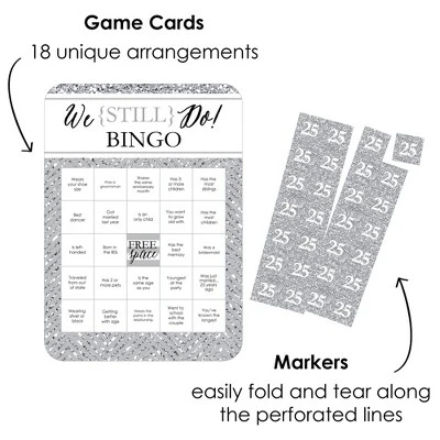 Big Dot Of Happiness We Still Do - 25th Wedding Anniversary - Find The Guest Bingo Cards And Markers - Anniversary Party Bingo Game - Set Of 18 1 Big Dot Of Happiness We Still Do - 25th Wedding Anniversary - Find The Guest Bingo Cards And Markers - Anniversary Party Bingo Game - Set Of 18