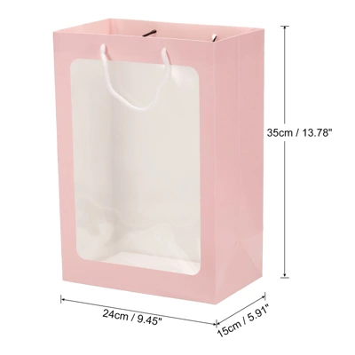 Unique Bargains Paper Gift Bag With Window Bouquet Bag 3 Pcs 1 Unique Bargains Paper Gift Bag With Window Bouquet Bag 3 Pcs