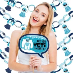 Big Dot Of Happiness Yeti To Party - Banner And Photo Booth Decorations - Abominable Snowman Party Or Birthday Party Supplies Kit - Doterrific Bundle