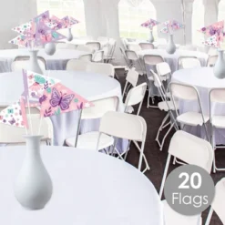 Big Dot Of Happiness Beautiful Butterfly - Triangle Floral Baby Shower Or Birthday Party Photo Props - Pennant Flag Centerpieces - Set Of 20