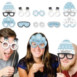 Big Dot Of Happiness Winter Wonderland Glasses And Headpieces - Paper Cardstock Snowflake Holiday Party & Winter Wedding Photo Booth Props Kit - 10 Ct
