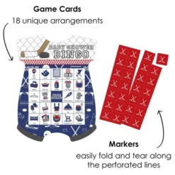 Big Dot Of Happiness Shoots & Scores! - Hockey - Picture Bingo Cards And Markers - Baby Shower Shaped Bingo Game - Set Of 18