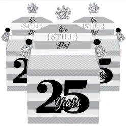 Big Dot Of Happiness We Still Do - 25th Wedding Anniversary - Treat Box Party Favors - Anniversary Party Goodie Gable Boxes - Set Of 12