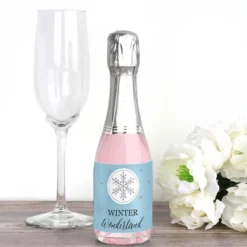 Big Dot Of Happiness Winter Wonderland - Mini Wine And Champagne Bottle Label Stickers - Snowflake Party & Winter Wedding Party Favor Gift - Set Of 16