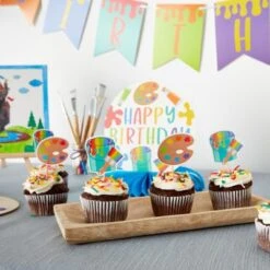 Sparkle And Bash Set Of 59 Art Kids Birthday Party Decorations Pack With Balloon Banner Swirl, Honeycomb Table Centerpieces