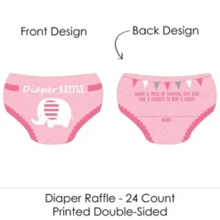 Big Dot Of Happiness Pink Elephant - Diaper Shaped Raffle Ticket Inserts - Girl Baby Shower Activities - Diaper Raffle Game - Set Of 24