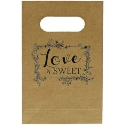 Sparkle And Bash 50 Pack Kraft Wedding Favor Bags Gift Bags With Handles, "Love Is Sweet" (5.5 X 8.5 In)