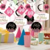 Big Dot Of Happiness Chic 40th Birthday - Pink, Black And Gold - Birthday Party Hanging Decor - Party Decoration Swirls - Set Of 40