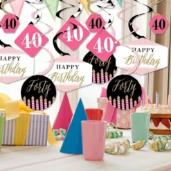 Big Dot Of Happiness Chic 40th Birthday - Pink, Black And Gold - Birthday Party Hanging Decor - Party Decoration Swirls - Set Of 40