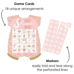 Big Dot Of Happiness Swan Soiree - Picture Bingo Cards And Markers - White Swan Baby Shower Shaped Bingo Game - Set Of 18