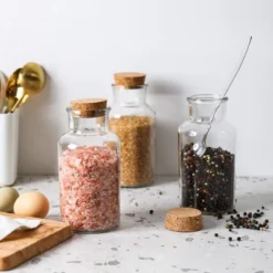 WHOLE HOUSEWARES 3 Glass Favor Jar, Glass Storage Jars With Corks For Wedding And Party (18 Ounce)