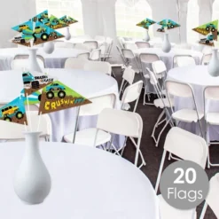 Big Dot Of Happiness Smash And Crash - Monster Truck - Triangle Boy Birthday Party Photo Props - Pennant Flag Centerpieces - Set Of 20