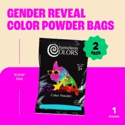 Chameleon Colors Gender Reveal Powder - Easy-Open Bags Of Color Chalk Powder - 2 Pack Of 1 Lb Bags