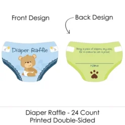Big Dot Of Happiness Baby Boy Teddy Bear - Diaper Shaped Raffle Ticket Inserts - Baby Shower Activities - Diaper Raffle Game - Set Of 24