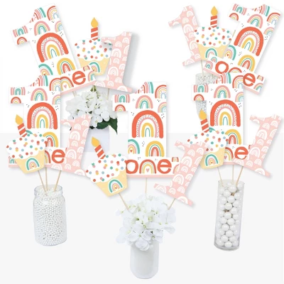 Big Dot Of Happiness 1st Birthday Hello Rainbow - Boho First Birthday Party Centerpiece Sticks - Table Toppers - Set Of 15 1 Big Dot Of Happiness 1st Birthday Hello Rainbow - Boho First Birthday Party Centerpiece Sticks - Table Toppers - Set Of 15