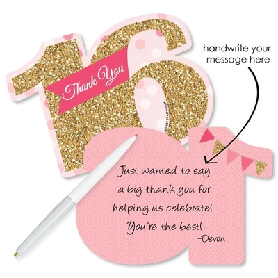 Big Dot Of Happiness Sweet 16 - Shaped Thank You Cards - 16th Birthday Party Thank You Note Cards With Envelopes - Set Of 12 1 Big Dot Of Happiness Sweet 16 - Shaped Thank You Cards - 16th Birthday Party Thank You Note Cards With Envelopes - Set Of 12
