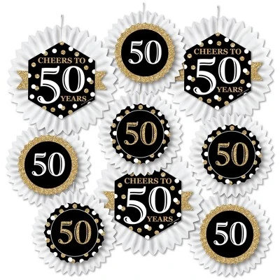 Big Dot Of Happiness Adult 50th Birthday - Gold - Hanging Birthday Party Tissue Decoration Kit - Paper Fans - Set Of 9 1 Big Dot Of Happiness Adult 50th Birthday - Gold - Hanging Birthday Party Tissue Decoration Kit - Paper Fans - Set Of 9