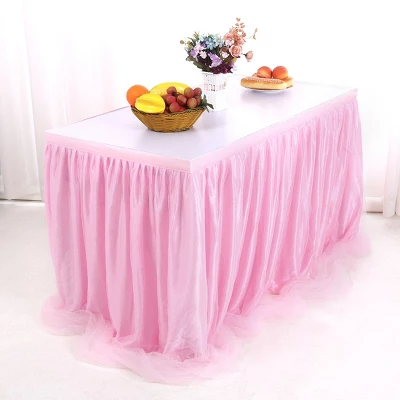 PiccoCasa Long Fluffy Tulle Fluffy Table Skirt For Rectangle Tables 2 PiccoCasa Long Fluffy Tulle Fluffy Table Skirt For Rectangle Tables - Image 2