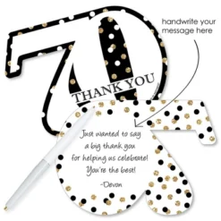 Big Dot Of Happiness Adult 70th Birthday - Gold - Shaped Thank You Cards - Birthday Party Thank You Note Cards With Envelopes - Set Of 12