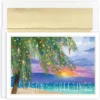 Masterpiece Studios Warmest Wishes 16-Count Boxed Holiday Cards With Foil-Lined Envelopes, 7.8" X 5.6", Tropical Sunset (928700)