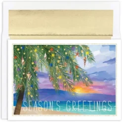 Masterpiece Studios Warmest Wishes 16-Count Boxed Holiday Cards With Foil-Lined Envelopes, 7.8" X 5.6", Tropical Sunset (928700)