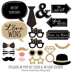 Big Dot Of Happiness Mrs. And Mrs. - Gold - Lesbian Wedding Photo Booth Props Kit - 20 Count