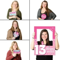 Big Dot Of Happiness Girl 13th Birthday - Official Teenager Birthday Party Selfie Photo Booth Picture Frame And Props - Printed On Sturdy Material