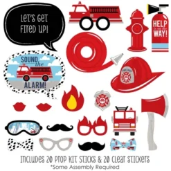 Big Dot Of Happiness Fired Up Fire Truck - Firefighter Firetruck Baby Shower Or Birthday Party Photo Booth Props Kit - 20 Count