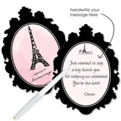 Big Dot Of Happiness Paris, Ooh La La - Shaped Thank You Cards - Paris Themed Baby Shower Or Birthday Party Thank You Cards With Envelopes - Set Of 12