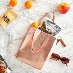 Sparkle And Bash 20 Pack Medium Reusable Tote Bags With Handles, Rose Gold Grocery Shopping Bags, 10 X 8 In