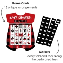 Big Dot Of Happiness Lumberjack - Channel The Flannel - Picture Bingo Cards And Markers - Buffalo Plaid Baby Shower Shaped Bingo Game - Set Of 18