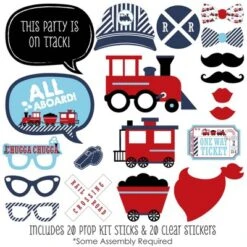 Big Dot Of Happiness Railroad Party Crossing - Steam Train Birthday Party Or Baby Shower Photo Booth Props Kit - 20 Count
