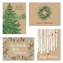 Masterpiece Studios 16-Count Boxed Assorted Holiday Cards, 4 Each Of 4 Different Designs Kraft Paper Set, 6.25" X 4.62"