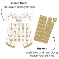 Big Dot Of Happiness It’s Twins - Picture Bingo Cards And Markers - Gold Twins Baby Shower Shaped Bingo Game - Set Of 18