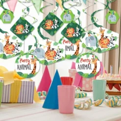 Big Dot Of Happiness Jungle Party Animals - Safari Zoo Animal Birthday Party Or Baby Shower Hanging Decor - Party Decoration Swirls - Set Of 40